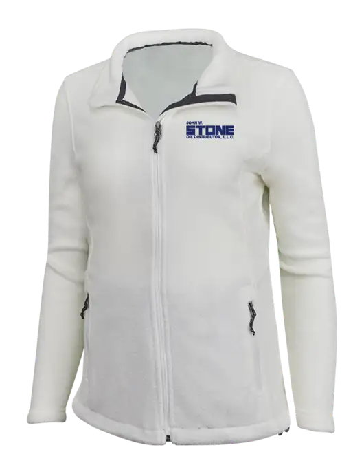 Womens White Fleece Jacket w/John W. Stone Oil Logo