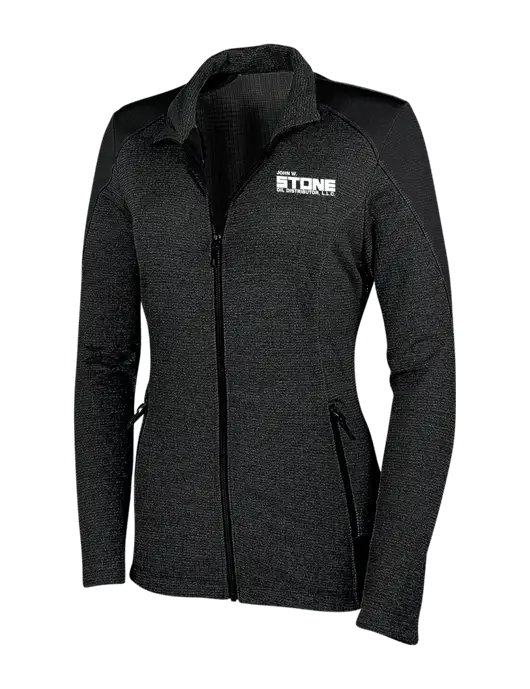 Womens Black Grid Fleece Jacket w/John W. Stone Oil Logo