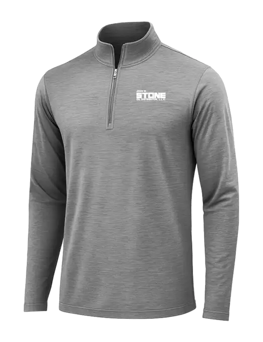 Dark Grey Heather Posicharge Tri-Blend Wicking 1/4 Zip Pullover w/John W. Stone Oil Logo