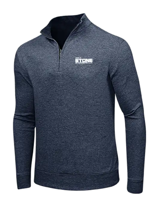Estate Blue Heather/Charcoal Heather Interlock 1/4 Zip w/John W. Stone Oil Logo