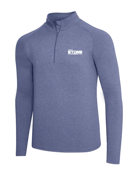 Navy Heather Sport Wick Stretch 1/4 Zip Pullover w/John W. Stone Oil Logo