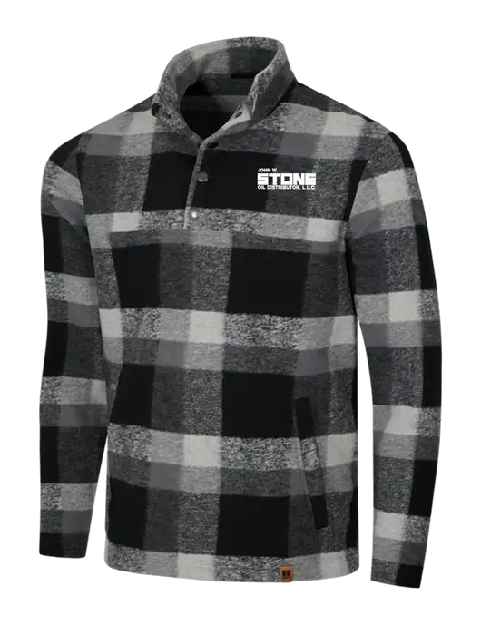 Russell Outdoors Black/White Plaid Basin Snap Pullover w/John W. Stone Oil Logo