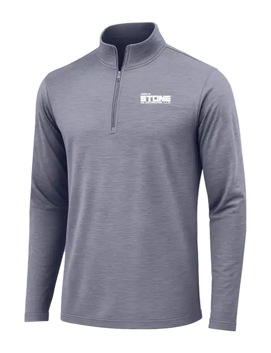 True Navy Heather Posicharge Tri-Blend Wicking 1/4 Zip Pullover w/John W. Stone Oil Logo