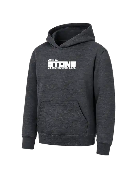 Youth Dark Heather Grey 7.8 oz Pullover Hooded Sweatshirt w/John W. Stone Oil Logo