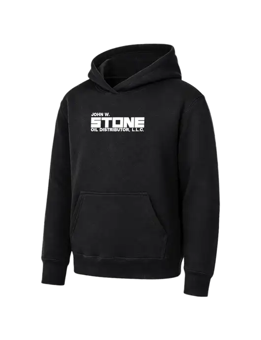 Youth Black 7.8 oz Pullover Hooded Sweatshirt w/John W. Stone Oil Logo