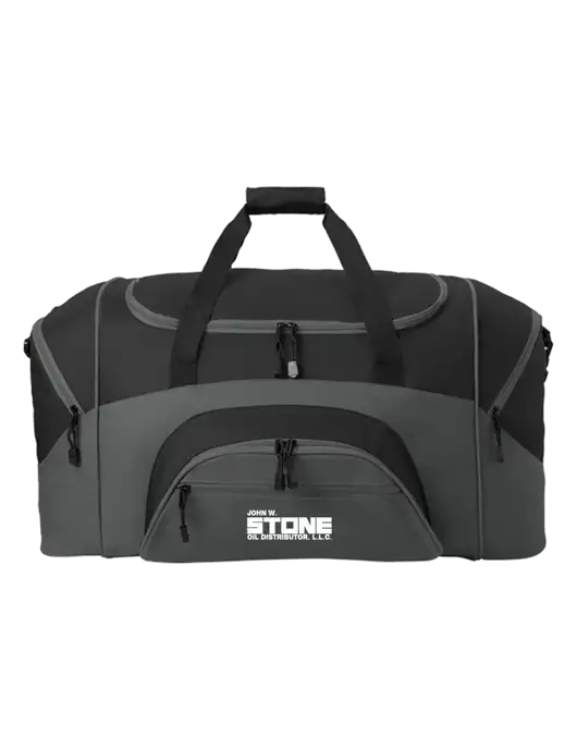 Standard Colorblock Black/Dark Grey Sport Duffel w/John W. Stone Oil Logo