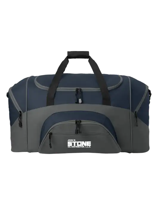 Standard Colorblock Navy/Dark Grey Sport Duffel w/John W. Stone Oil Logo