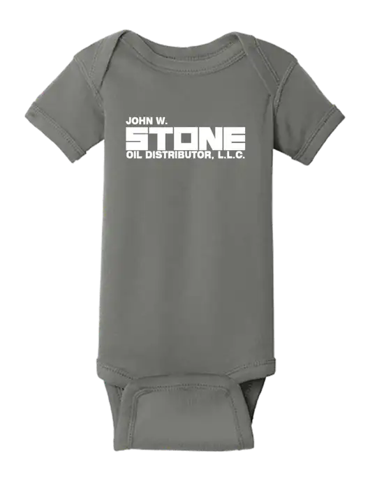 Rabbit Skins Charcoal Infant Short Sleeve Baby Rib Bodysuit w/John W. Stone Oil Logo