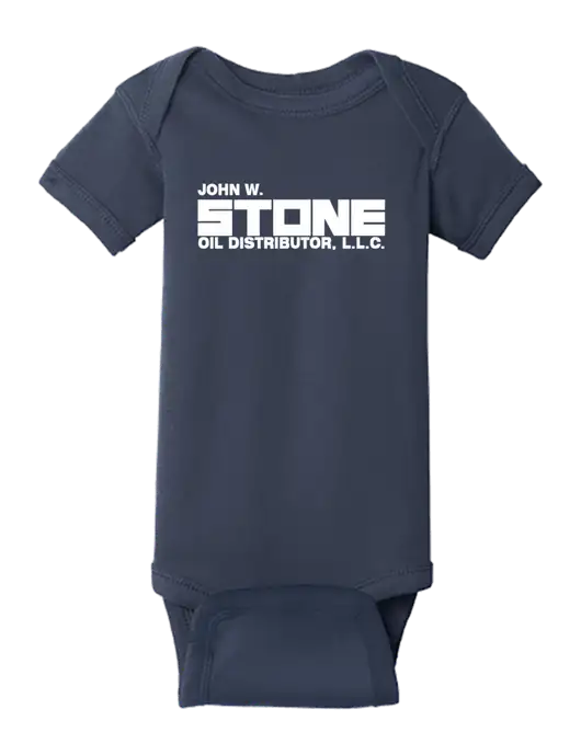 Rabbit Skins Navy Infant Short Sleeve Baby Rib Bodysuit w/John W. Stone Oil Logo