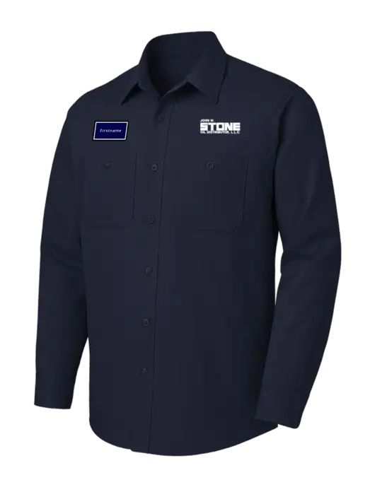 Red Kap Navy Long Sleeve Work Shirt w/John W. Stone Oil Logo, John W. Stone Oil patch