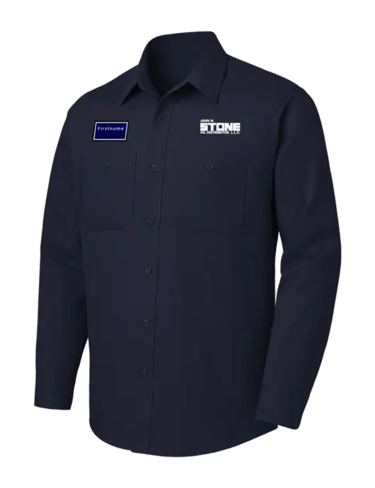 Red Kap Navy Long Sleeve Work Shirt w/John W. Stone Oil Logo, John W. Stone Oil patch