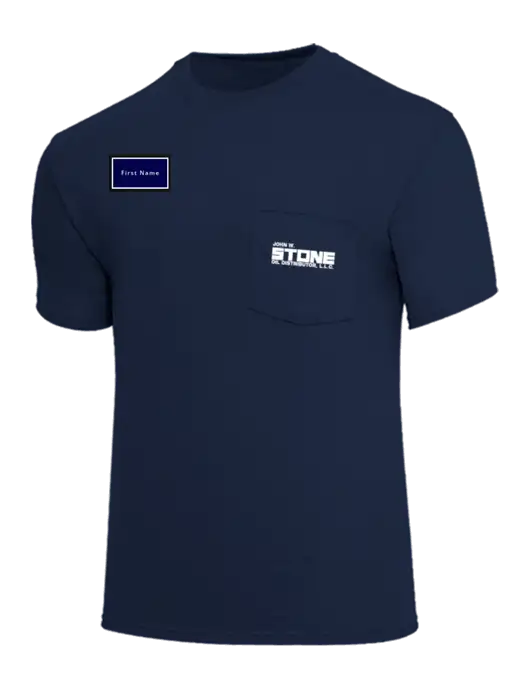 Core Blend Navy Pocket T-Shirt w/John W. Stone Oil Logo, John W. Stone Oil patch