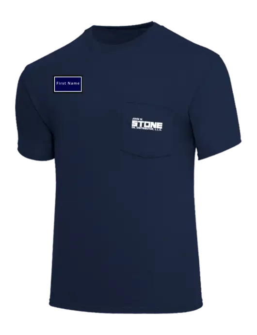 Core Blend Navy Pocket T-Shirt w/John W. Stone Oil Logo, John W. Stone Oil patch
