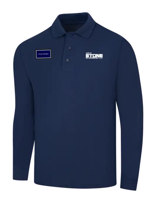Navy Silk Touch Long Sleeve Polo w/John W. Stone Oil Logo, John W. Stone Oil patch