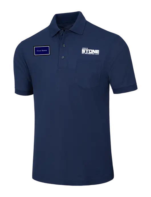 Navy Silk Touch Polo with Pocket w/John W. Stone Oil Logo, John W. Stone Oil patch
