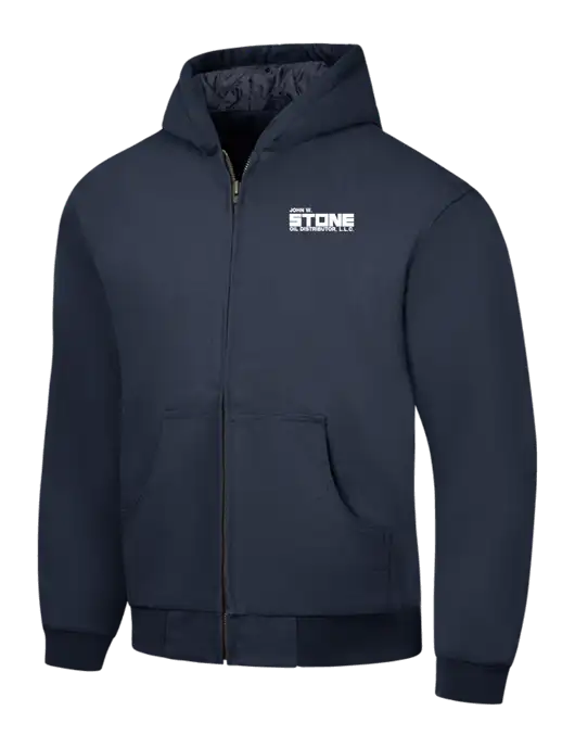 CornerStone Navy Duck Cloth Hooded Work Jacket w/John W. Stone Oil Logo